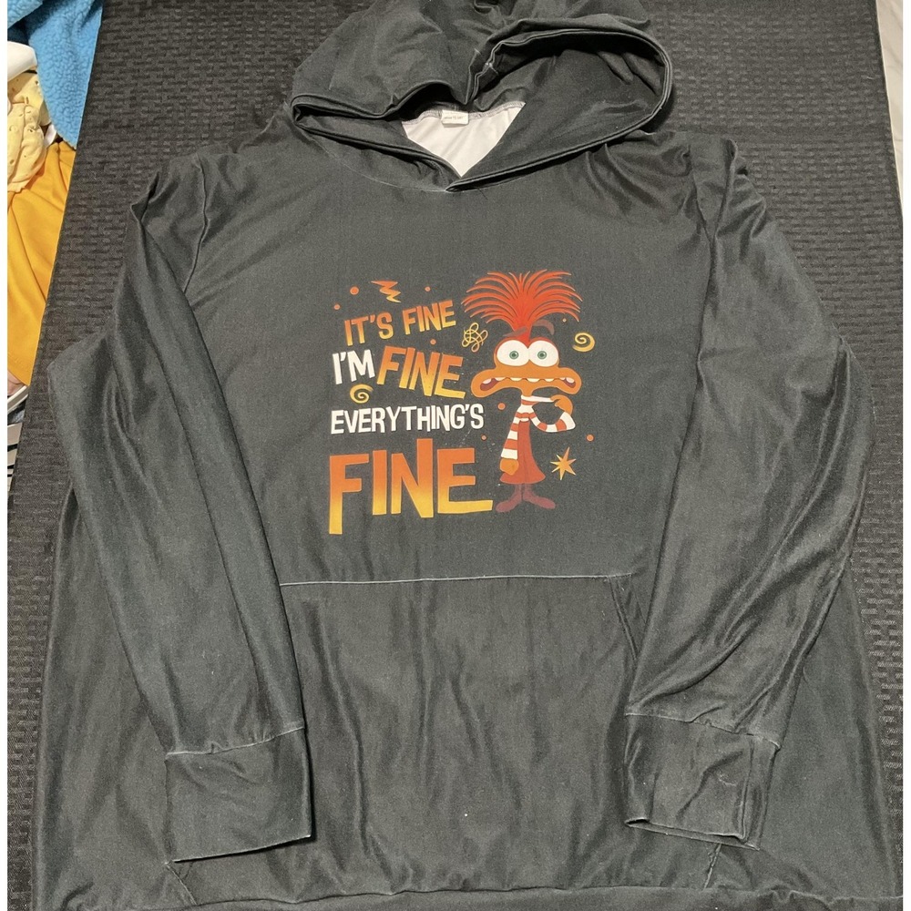 Amelia Rose Hoodie Womens L/XL Black Inside Out 2 It's Fine I'm Fine Graphic Top